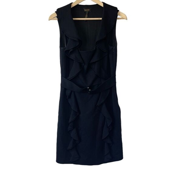Laundry By Shelli Segal Self Belt Ruffle Detailed Little Black Dress Sz 8 - Picture 1 of 7